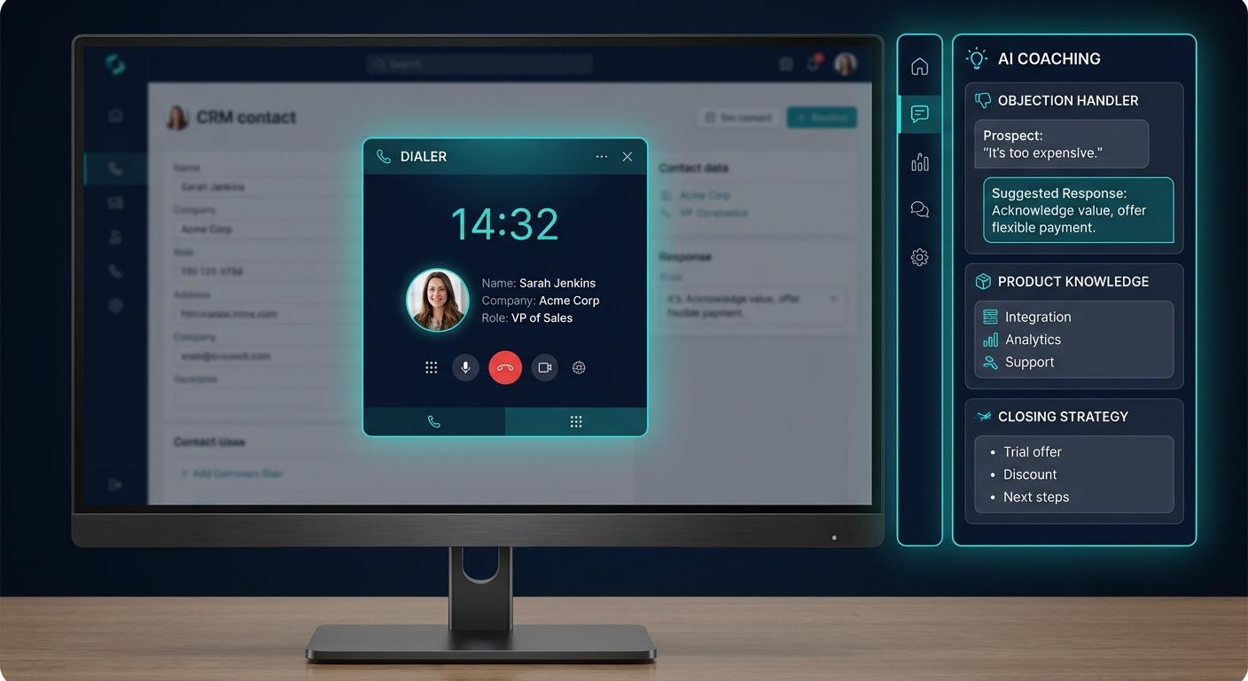 Real-time AI coaching sidebar during a sales call with GHL data