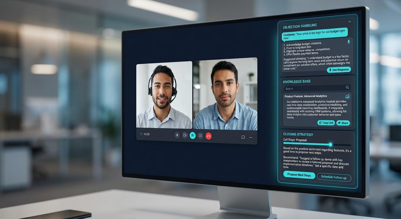 Real-time AI coaching sidebar during a Zoom sales call